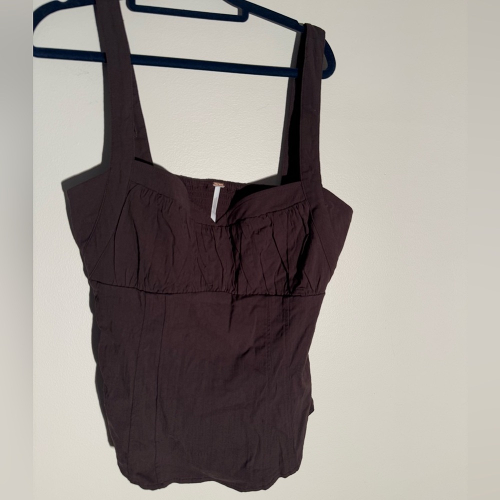 Free People Brown Square Neck Tank Top